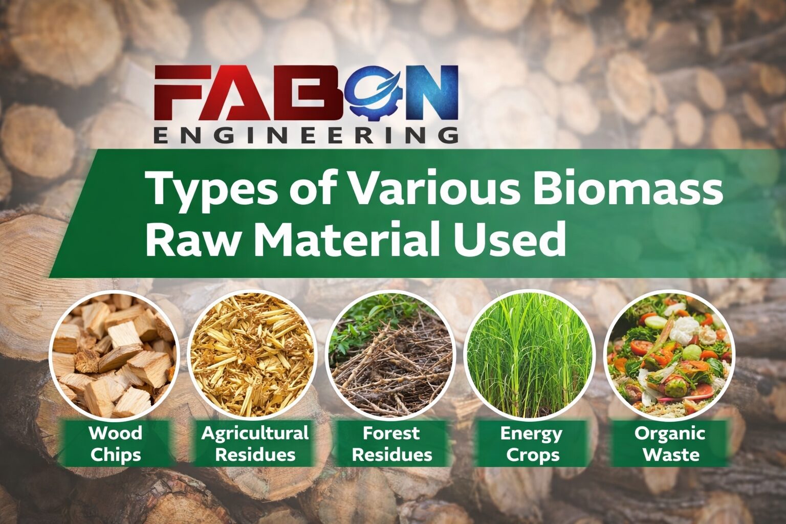 Types of various raw material used in biomass industry
