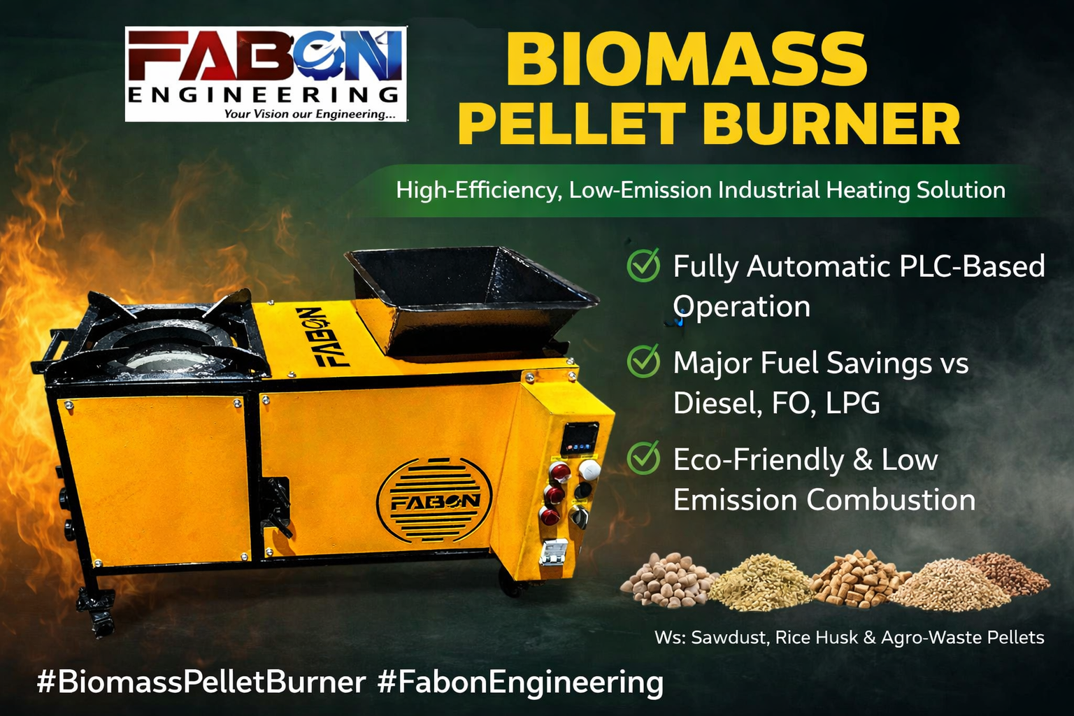 Biomass Pellet Burner by FABON Engineering Pvt. Ltd. – High-Efficiency, Low-Emission Industrial Heating Solution