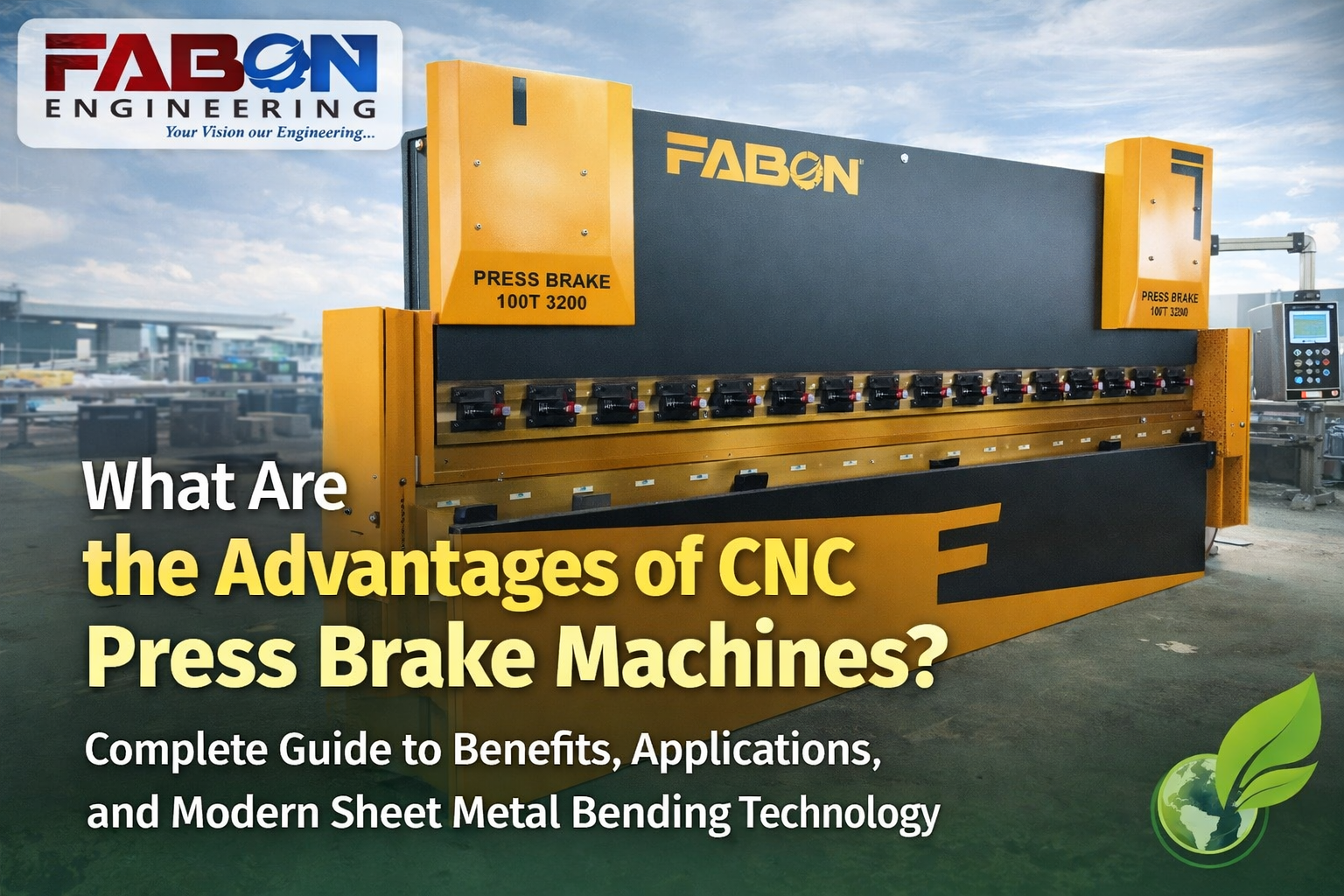 with givne image and logo create featured image for What Are the Advantages of CNC Press Brake Machines? Complete Guide to Benefits, Applications, and Modern Sheet Metal Bending Technology