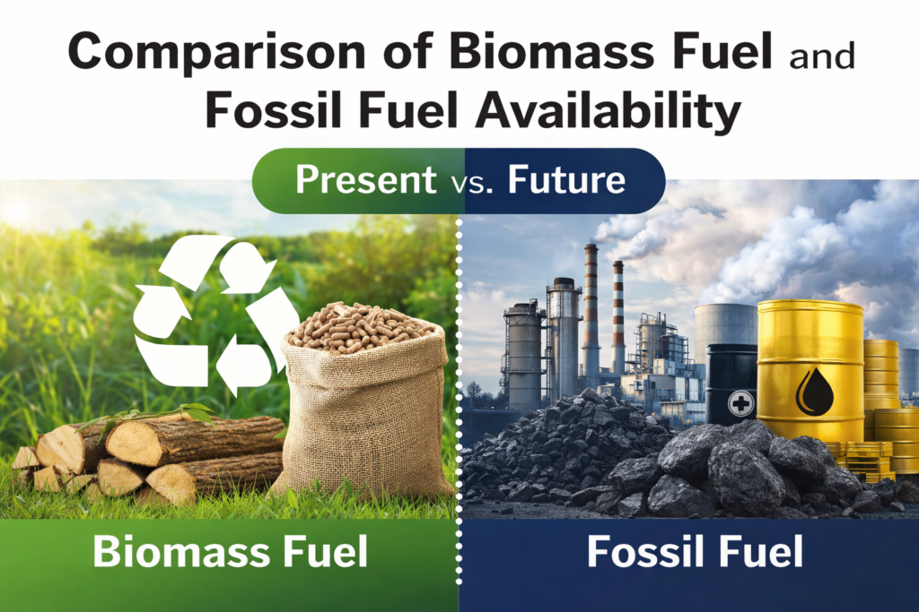 comparison of Biomass Fuel vs Fossil Fuels (Coal Oil Gas) Availibility