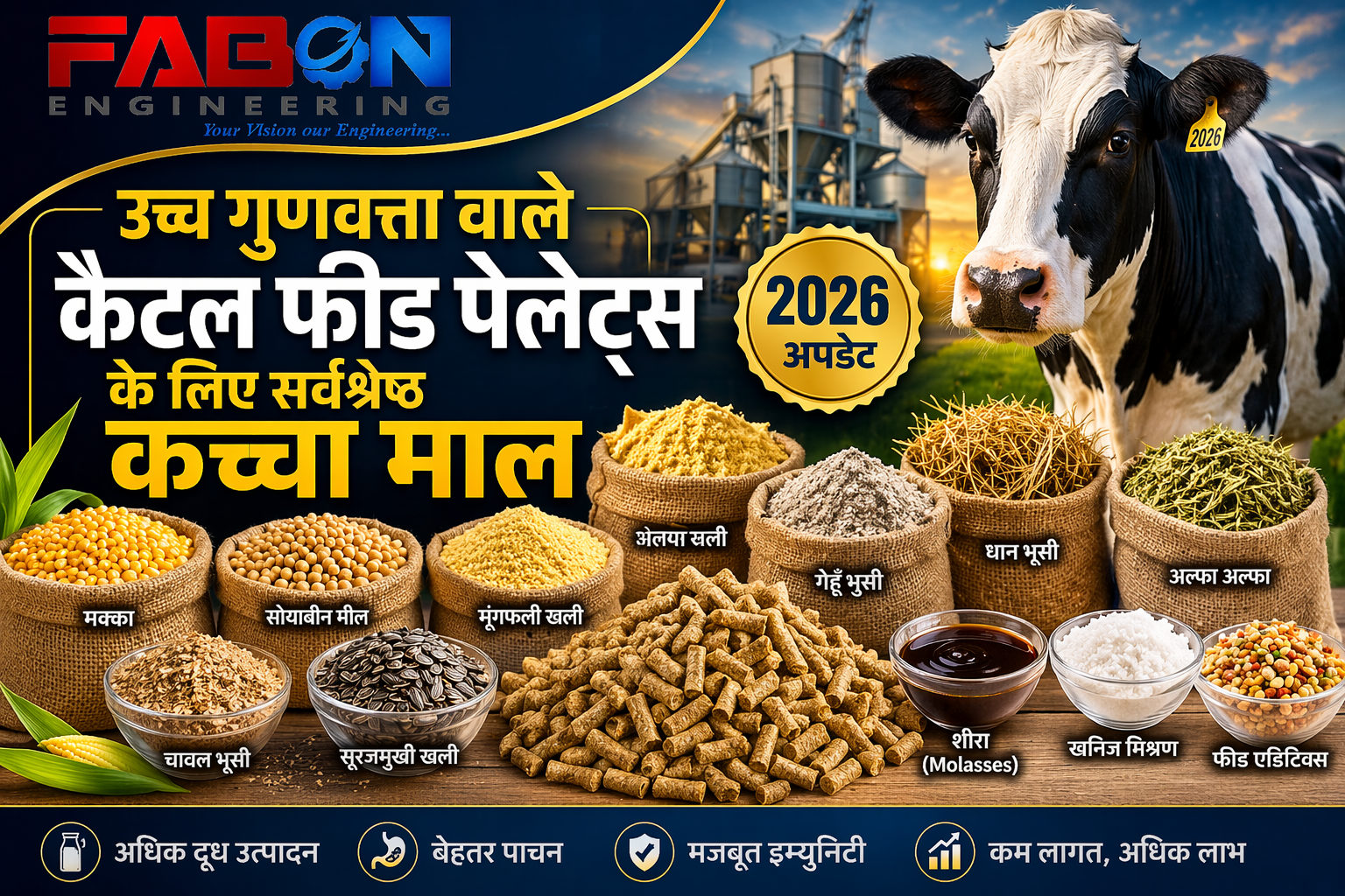 उच्च गुणवत्ता वाले कैटल फीड पेलेट्स के लिए सर्वश्रेष्ठ कच्चा माल (2026 अपडेट)
