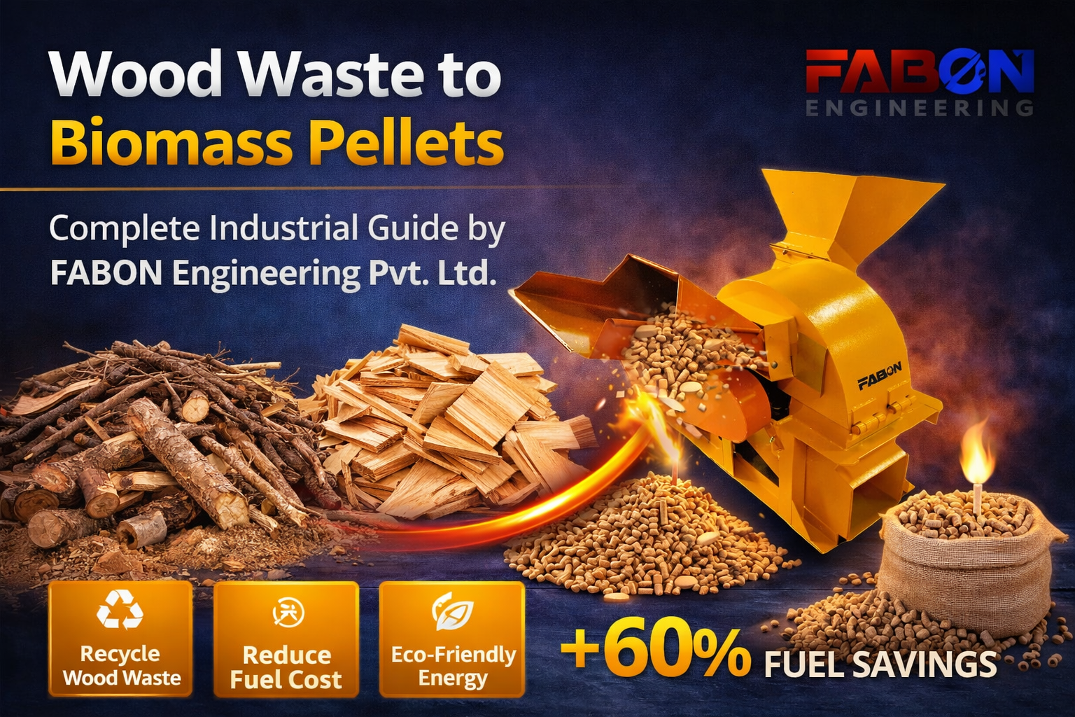 Wood Waste to Biomass Pellets – Complete Industrial Guide by FABON Engineering Pvt. Ltd.