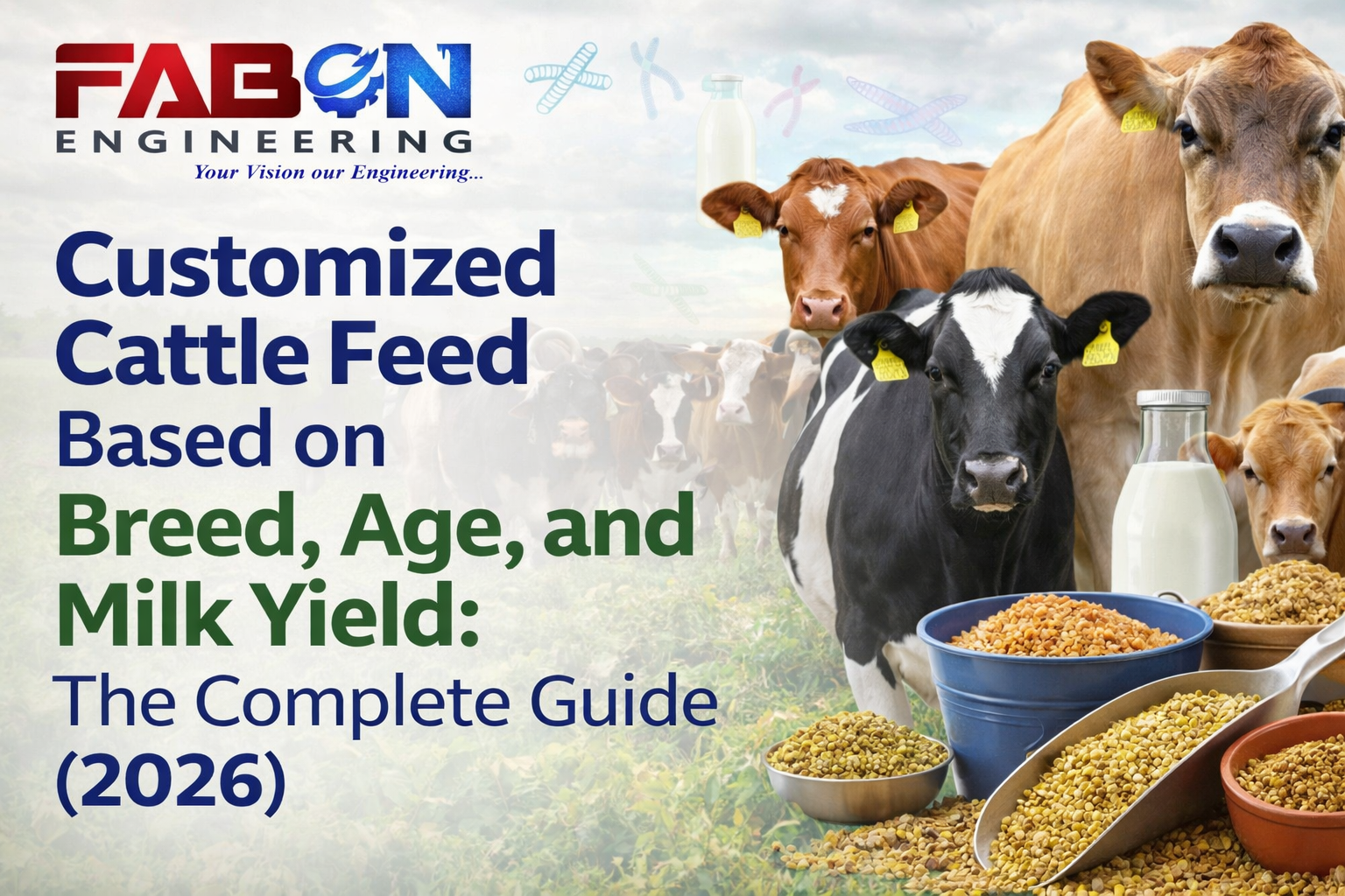 with given logo create featured image for Customized Cattle Feed Based on Breed, Age, and Milk Yield: The Complete Guide (2026)