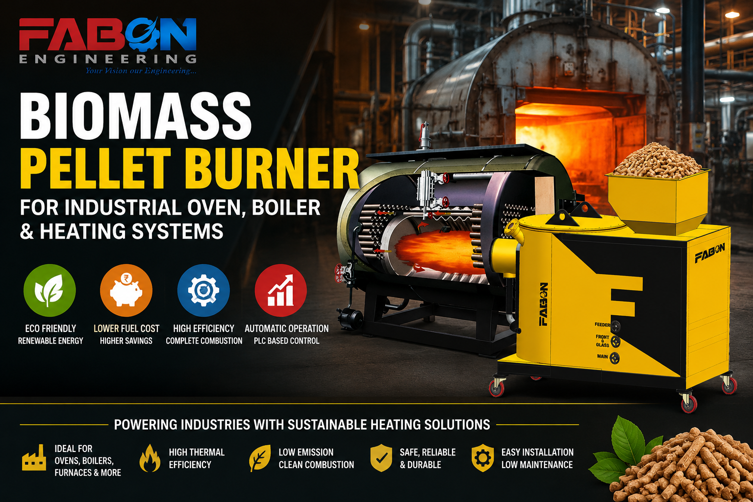 Biomass Pellet Burner for Industrial Oven, Boiler & Heating Systems