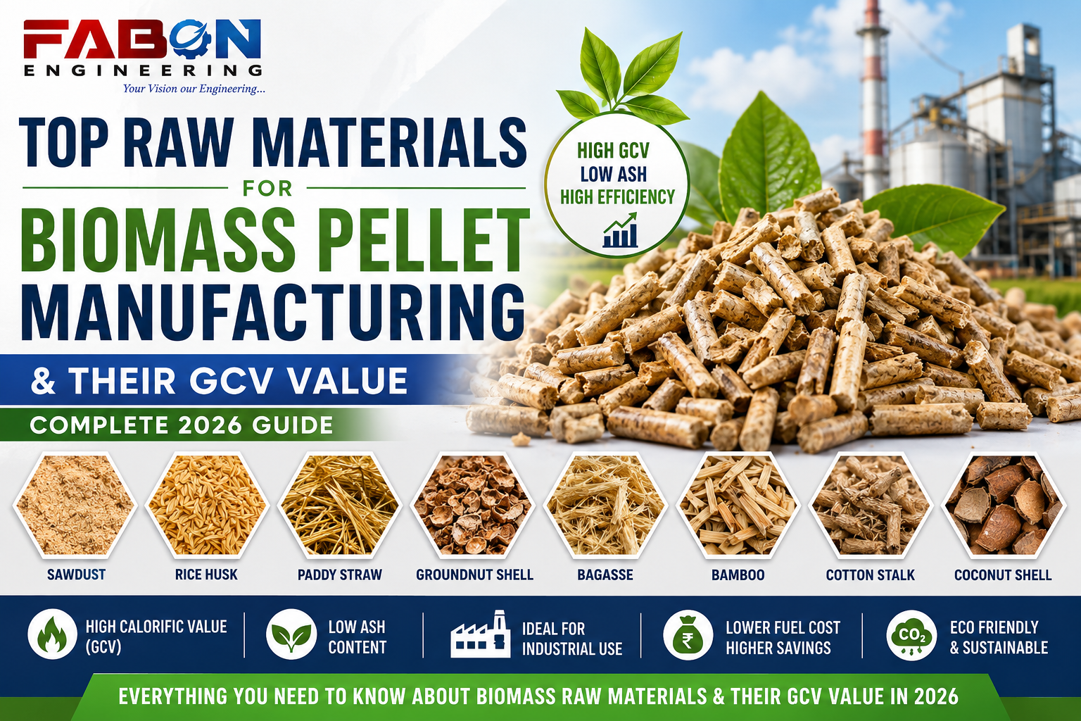 Top Raw Materials for Biomass Pellet Manufacturing & Their GCV Value – Complete 2026 Guide