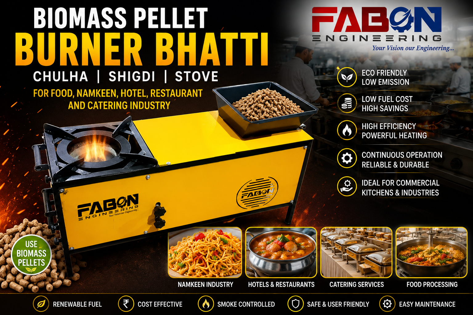 Biomass Pellet Burner Bhatti Chulha Shigdi Stove for Food, Namkeen, Hotel, Restaurant and Catering Industry