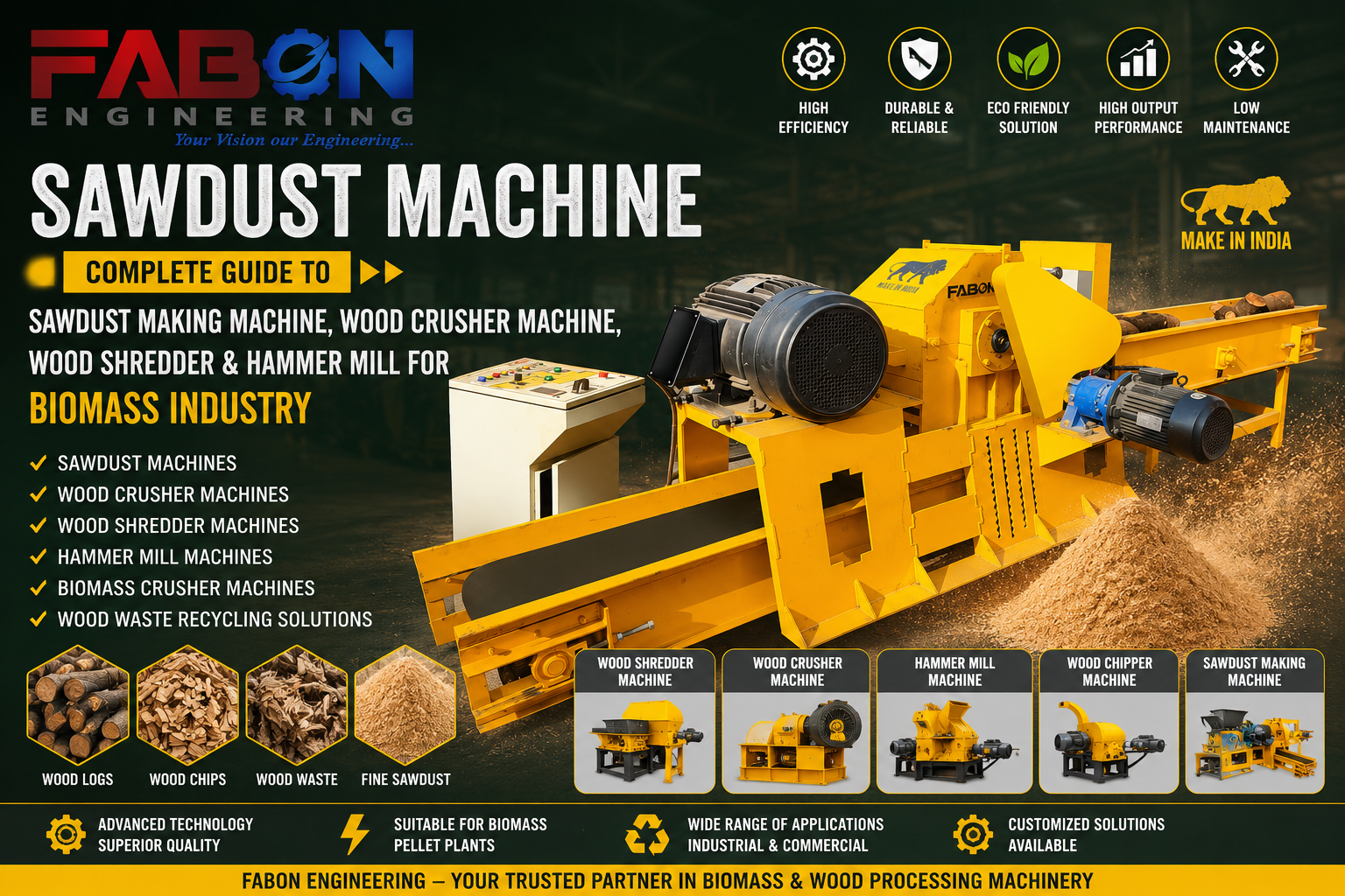 Sawdust Machine: Complete Guide to Sawdust Making Machine, Wood Crusher Machine, Wood Shredder & Hammer Mill for Biomass Industry