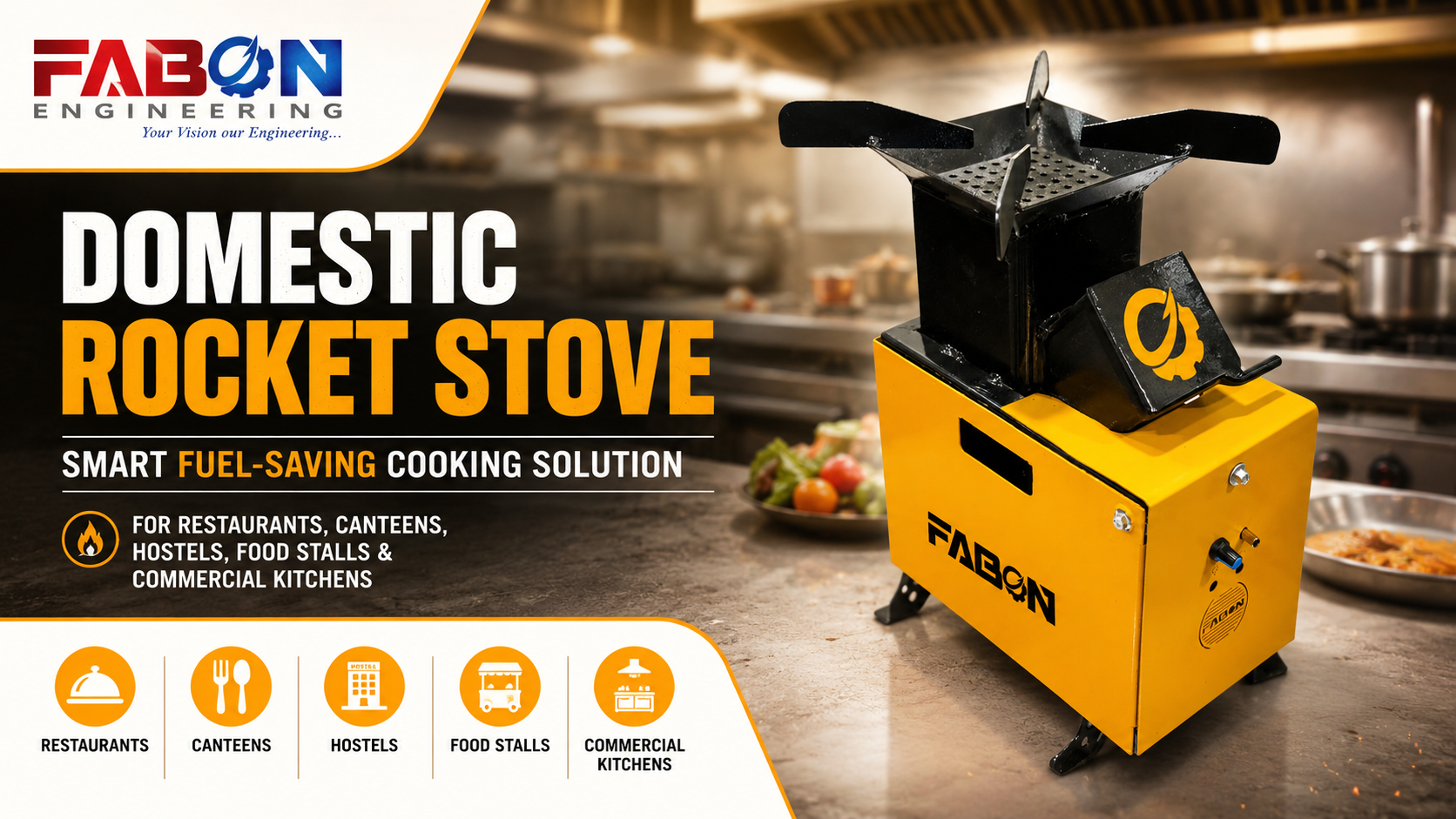 Domestic Rocket Stove from FABON Engineering: Smart Fuel-Saving Cooking Solution for Restaurants, Canteens, Hostels, Food Stalls and Commercial Kitchens