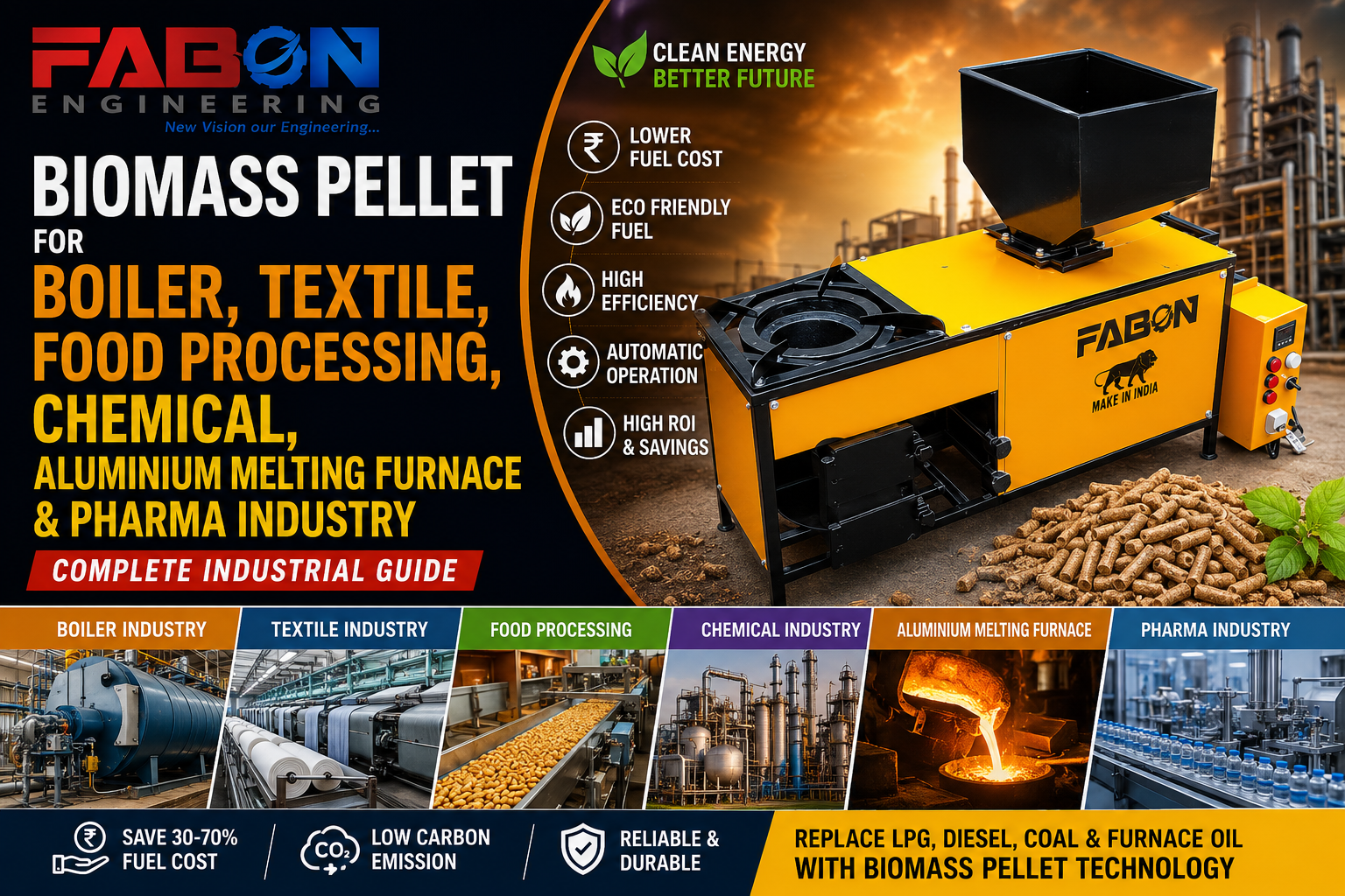 Biomass Pellet for Boiler, Textile, Food Processing, Chemical, Aluminium Melting Furnace & Pharma Industry – Complete Industrial Guide