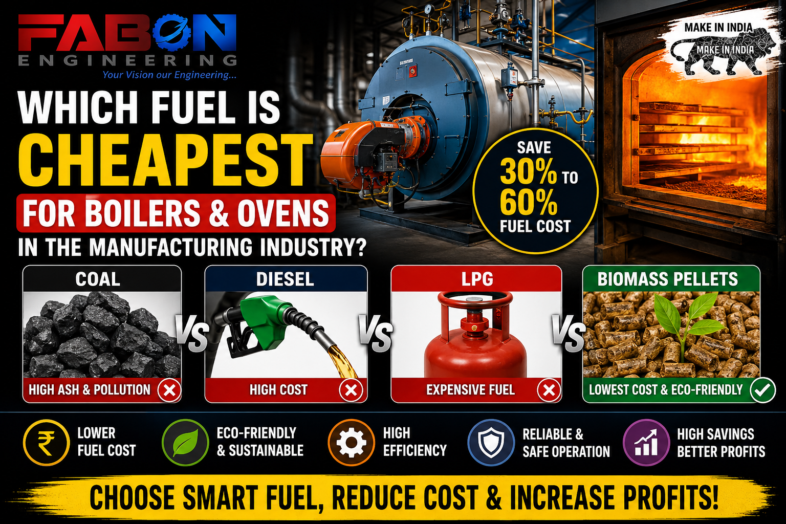 Which Fuel is Cheapest for Boilers and Ovens in the Manufacturing Industry? Coal, Diesel, LPG or Biomass?