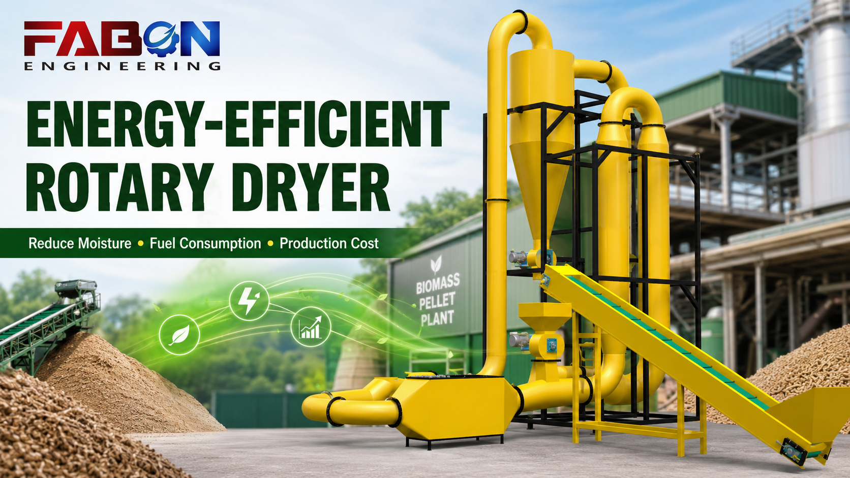 Energy-Efficient Rotary Dryer for Biomass Pellet Plants: Reduce Moisture, Fuel Consumption and Production Cost